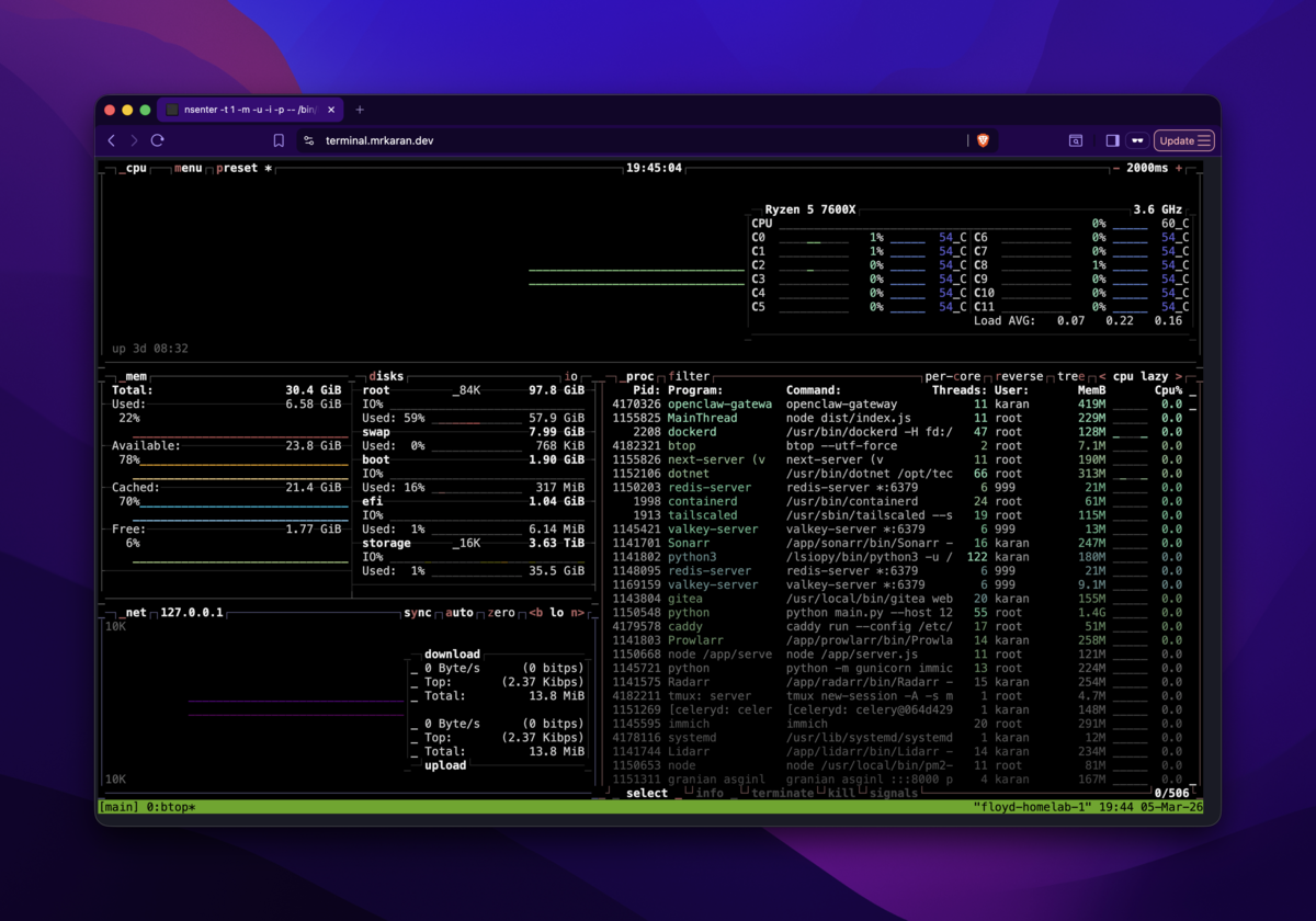 Web terminal in the browser